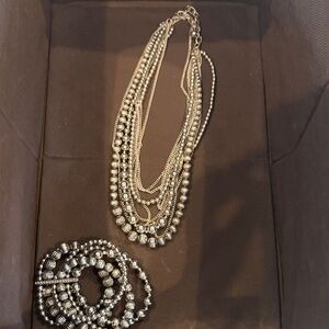 Elegant Silver Layered Necklace and Bracelet Set